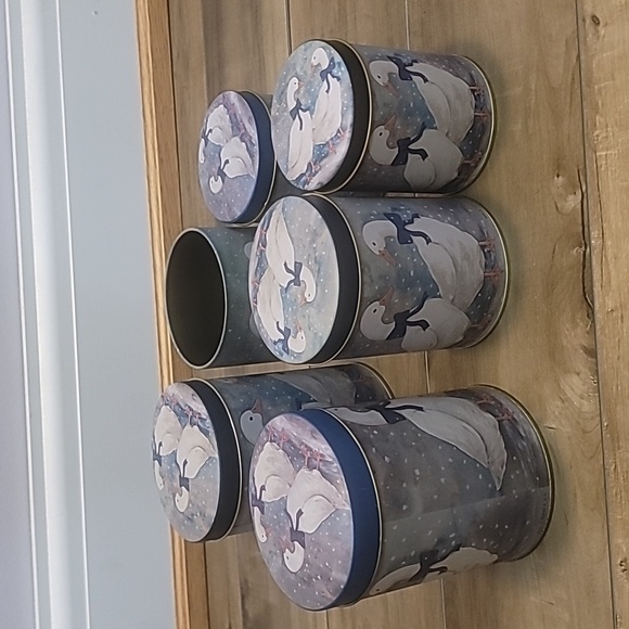 2 sets of vintage winter geese nesting tins one missing lid - Picture 1 of 6